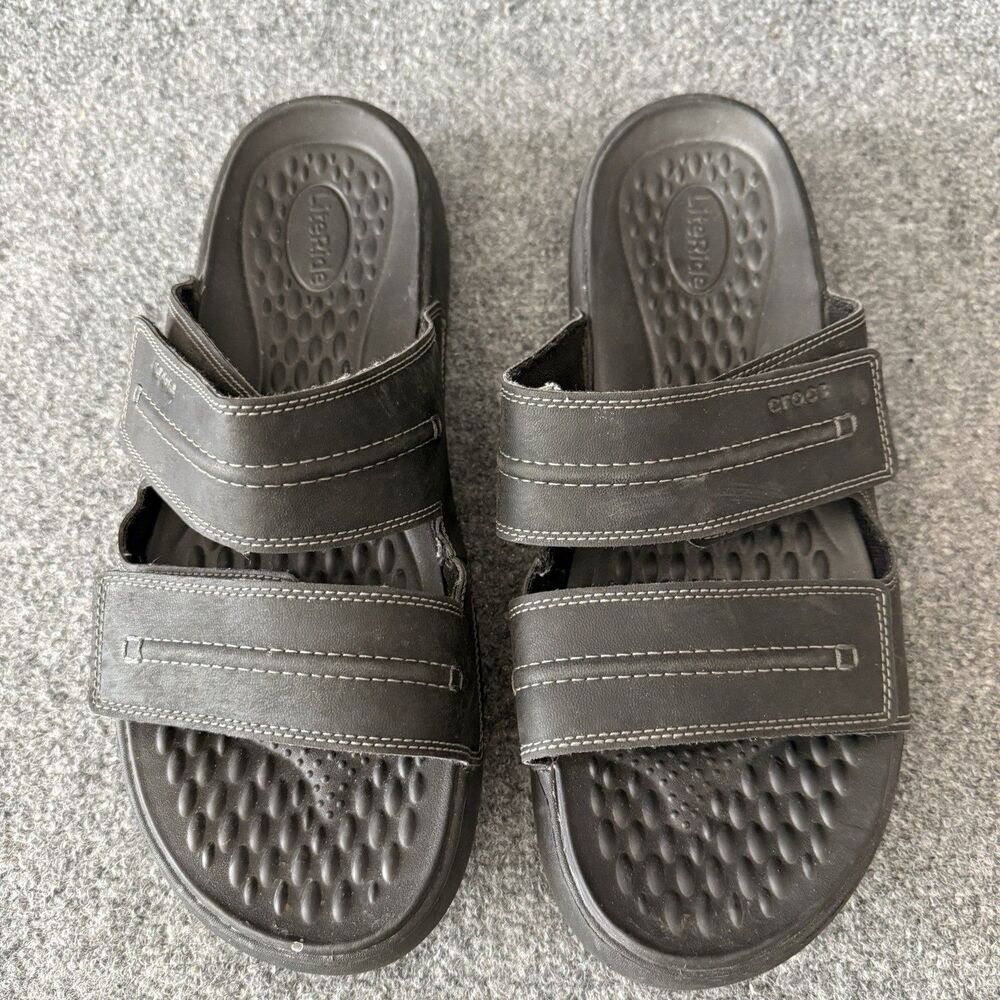 Crocs Men's Yukon Vista II LiteRide Double Strap Leather Slide Sandals Black 12